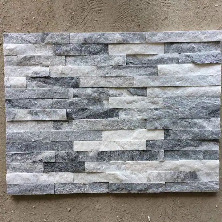 GreyWhiteMixedNaturalStoneVeneer – 6 “* 24” QuartzStackedWall Panel – ForInterior/Exterior