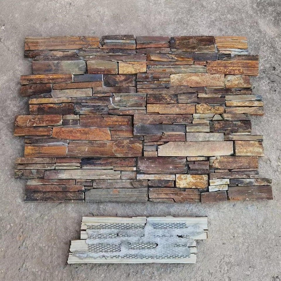 ModernDesignNaturalRustSlateStackedStoneVeneerBoardAcid ResistantSplitStylePanelClassificationLedgerTileWallCladdingVillaBlack