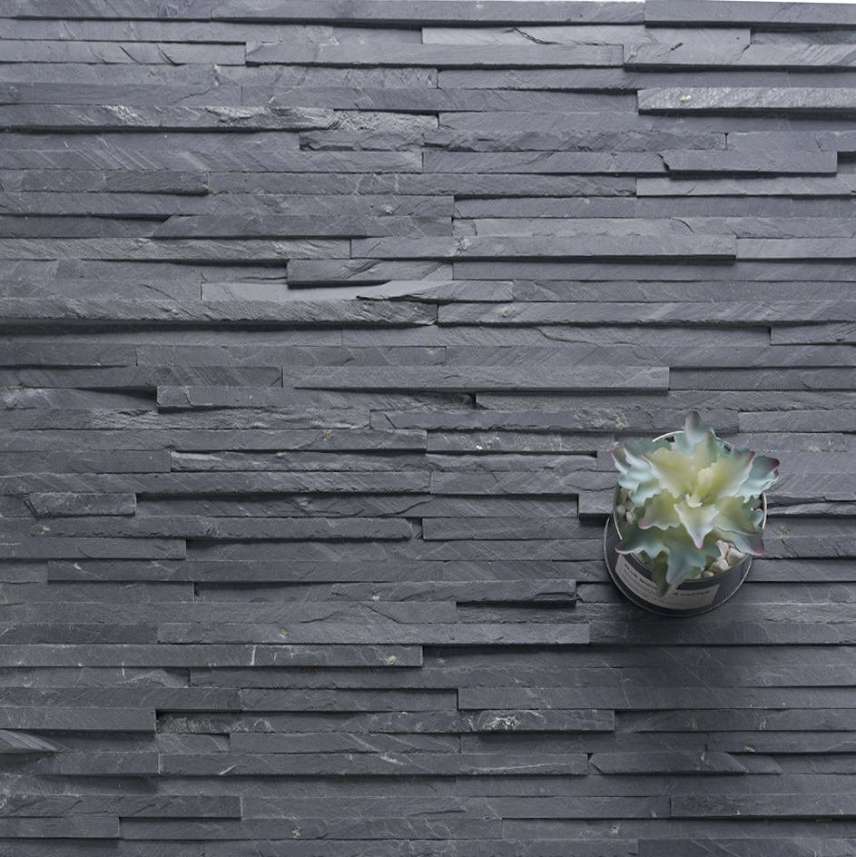 NaturalSlateThinWithStackedStoneWallCladdingPanelSplitVeneerStoneTileBathroomDecorationWall