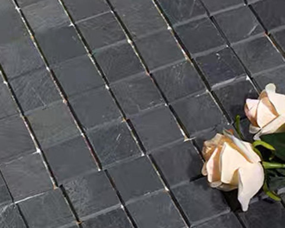 HonedBlackSlateSquareMosaicTile – Eco – friendlyDurableNaturalStoneWall Tile，SuitableForKitchenAndOutdoorTerrace