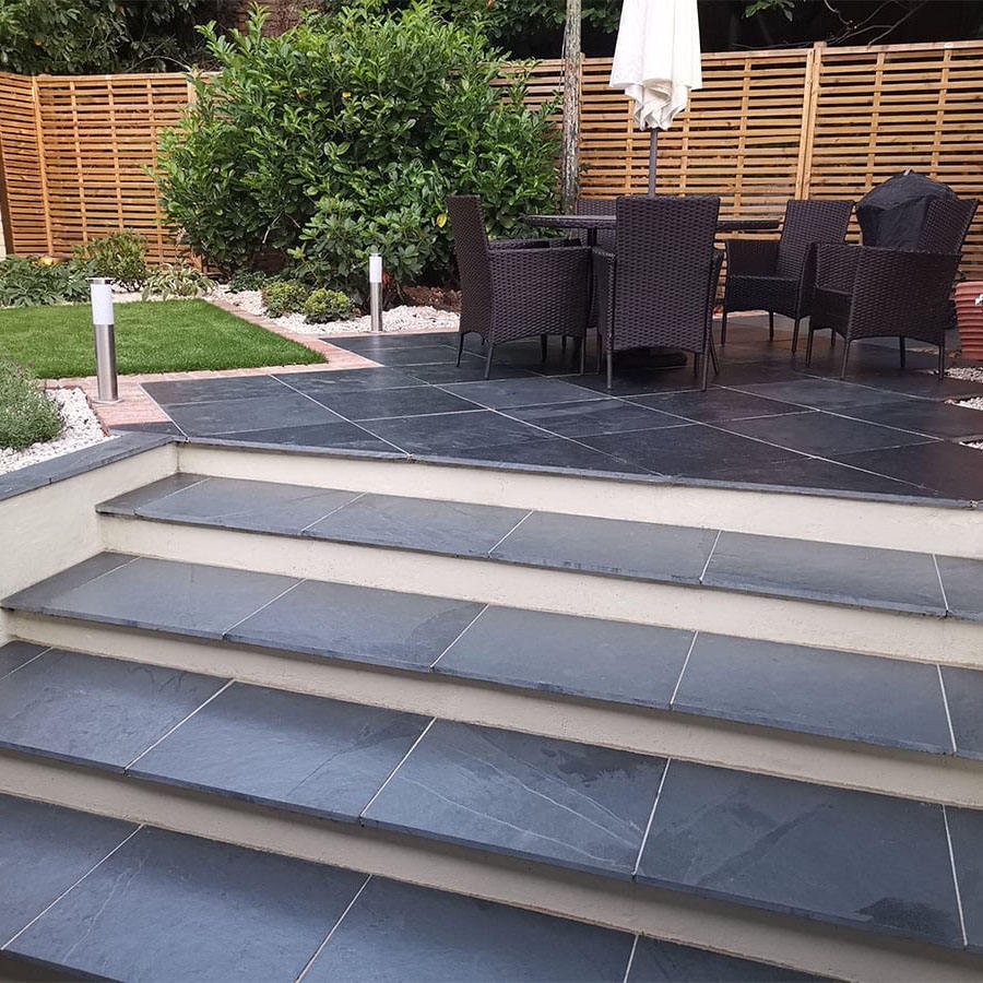 CustomModernOutdoorAnti – slipGreySlateStairTreadOutdoorStairNaturalStoneStep