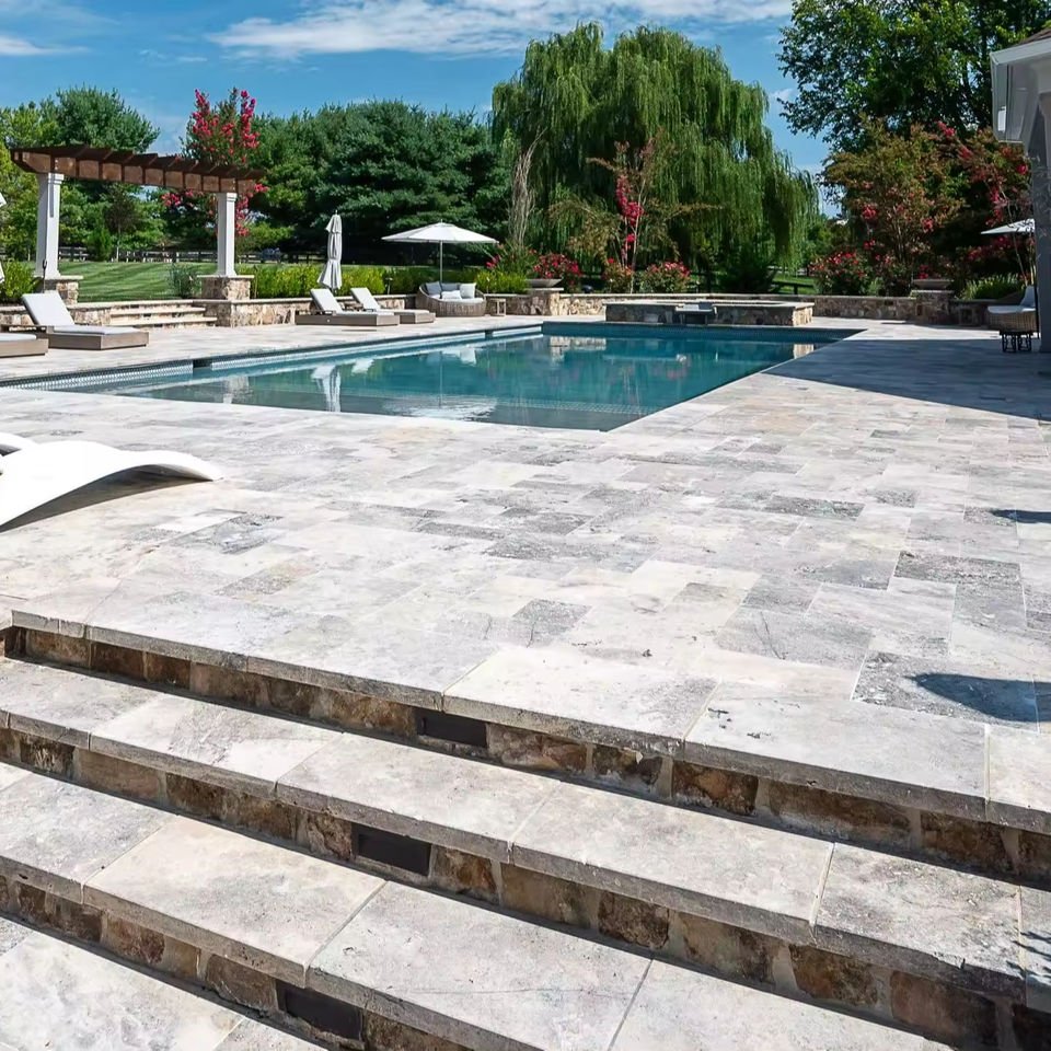 ModernFrenchPatternPaverOutdoorNaturalSilverWhiteAntiqueTravertineMarbleTileStartLimestoneHotelPool
