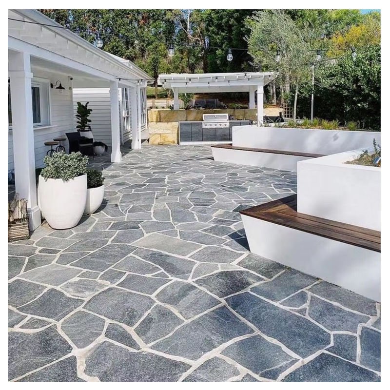 ModernNaturalBlackSlateStoneIrregularRandomCrazyPavingSlatePaverSplitOutdoorLandscapingGardenPath