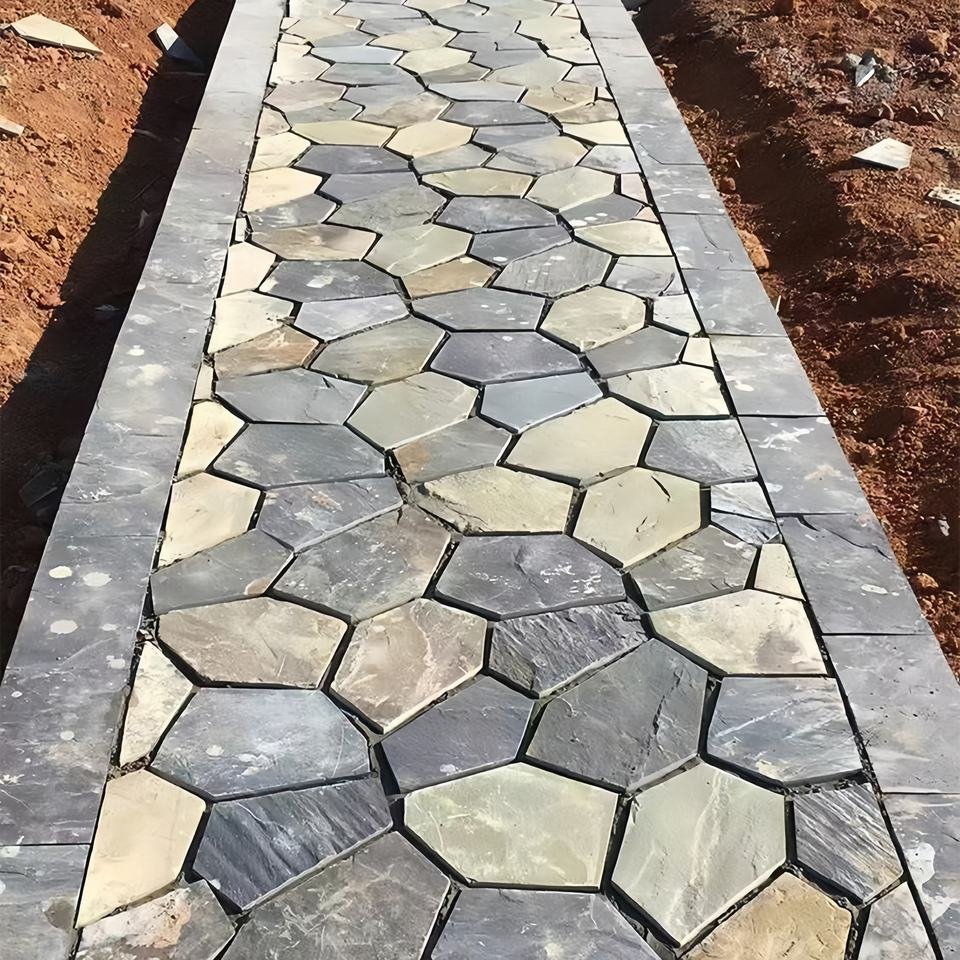 NaturalSlateMosaicPavingTileMixedPatternOutdoorSlateAnti – slipPaver – ForGardenPatioAndHotel