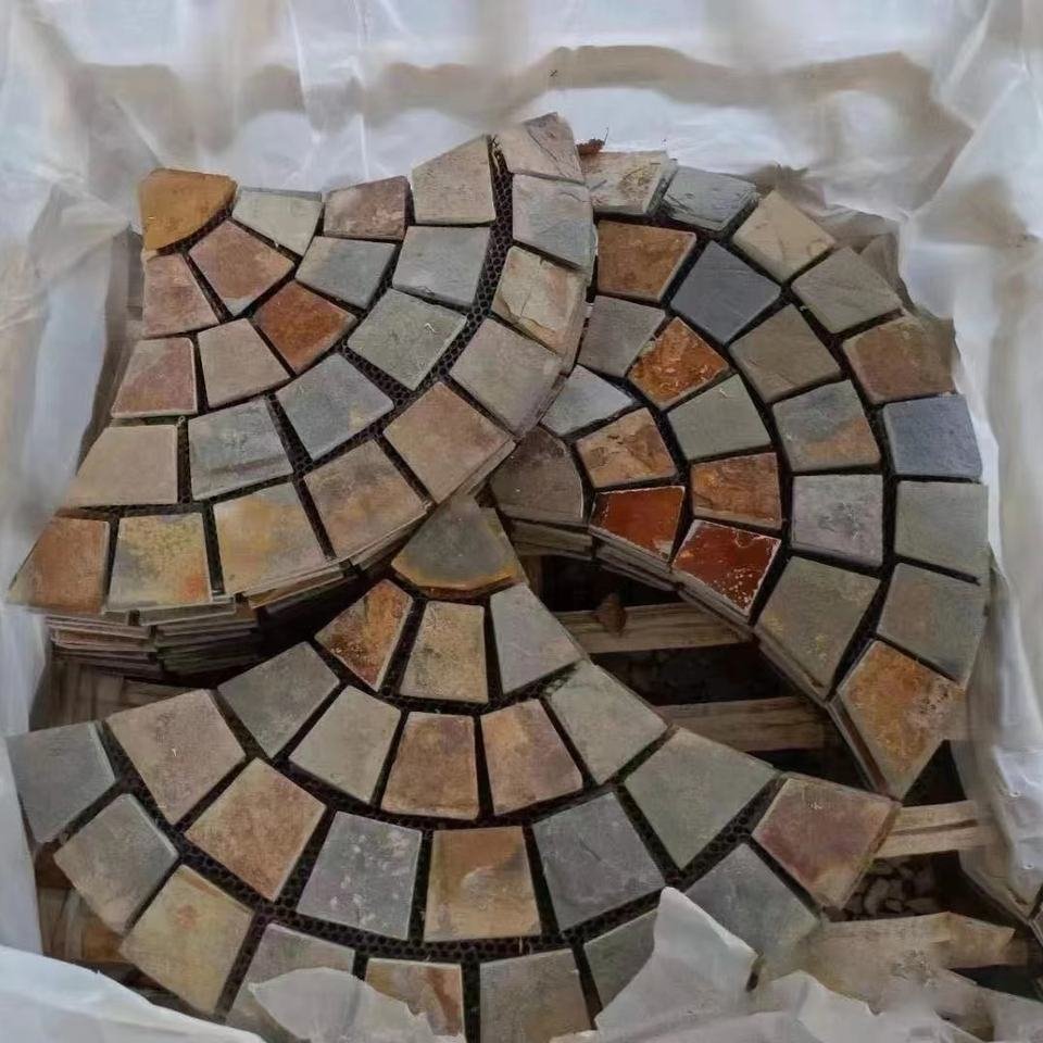 TumbledSlatePatternCobblestonePavingMachineNaturalStoneInterlockingArcMosaicDrivewaySidewalkGardenOutdoorEnvironment