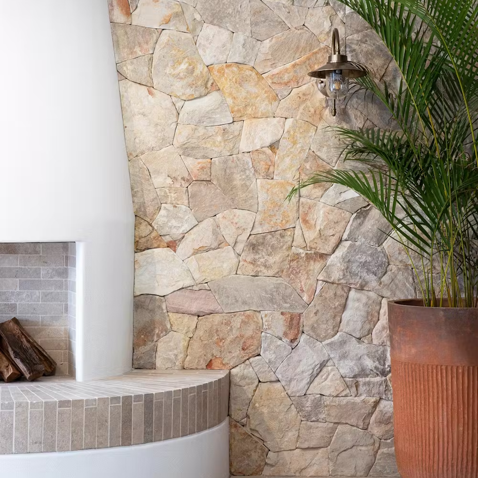 ModernBeigeNaturalStoneWallCladdingCreamLooseVeneerBoard – ForIndoorFireplaceDecorationFeatureWall