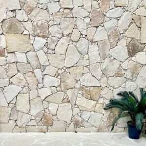 ModernCreamSandstoneWallCladdingNaturalSplit FaceStoneVeneerIrregularLoose，ForExteriorInteriorDecorationHoned